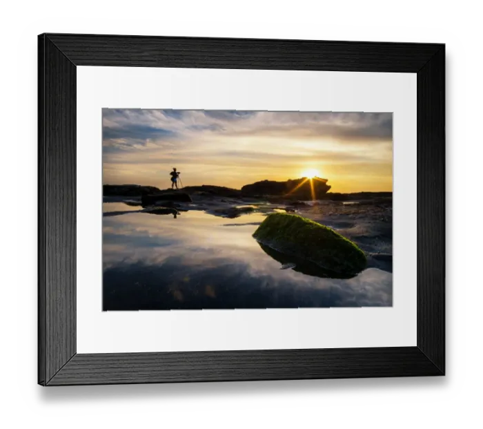 Framed Print : A photographer and sunset at Melasti beach, Bali