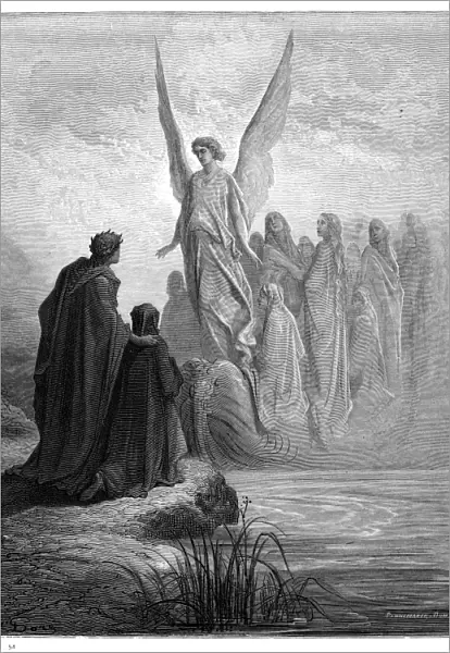 Arrival of souls purgatory engraving 1870