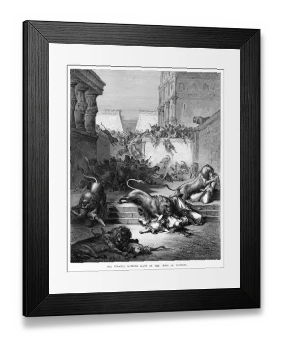 Framed Print : The lions attacking in Samaria engraving 1870 Framed Print : The lions attacking in Samaria engraving 1870
