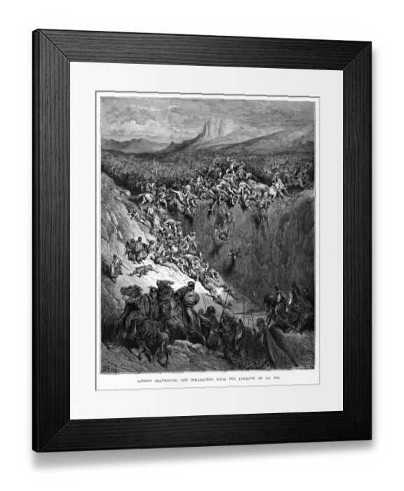 Framed Print : Samson destroying the philistines engraving 1870 Framed Print : Samson destroying the philistines engraving 1870