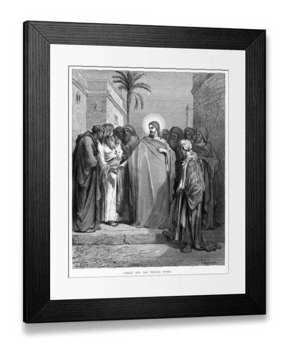 Framed Print : Jesus and tribute money engraving 1870 Framed Print : Jesus and tribute money engraving 1870