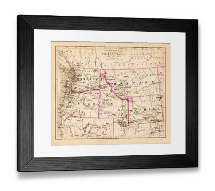 Framed Print : Montana Washington Oregon Idaho map 1881 Framed Print : Montana Washington Oregon Idaho map 1881
