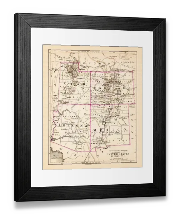 Framed Print : Utah Arizona New Mexico Colorado map 1881 Framed Print : Utah Arizona New Mexico Colorado map 1881