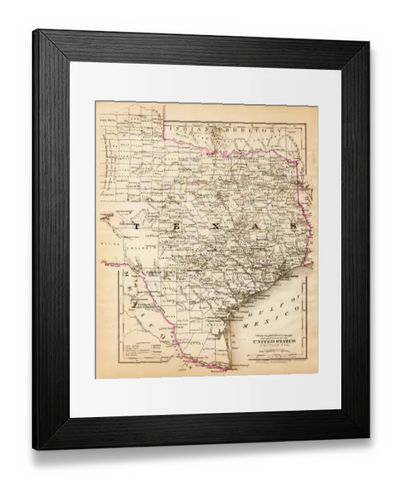 Framed Print : Texas map 1881