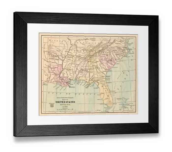 Framed Print : Souther States USA map 1881 Framed Print : Souther States USA map 1881