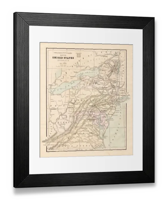 Framed Print : New England States USA map 1881 Framed Print : New England States USA map 1881