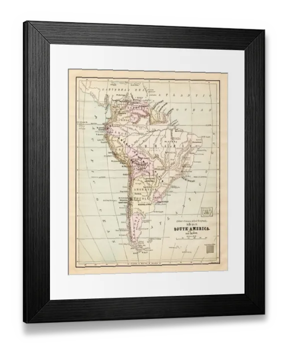 Framed Print : South America map 1881 Framed Print : South America map 1881