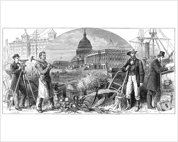 USA antique history engraving 1881