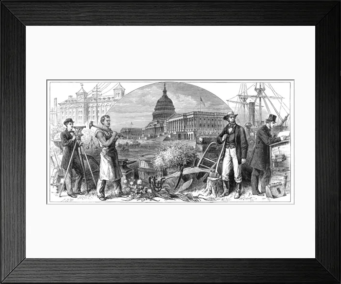 Framed Print : USA antique history engraving 1881