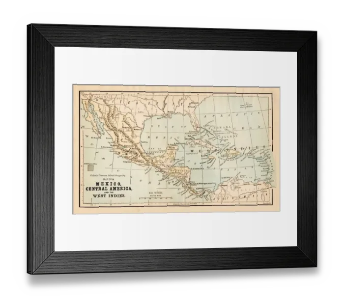 Framed Print : Mexico and Central America map 1881 Framed Print : Mexico and Central America map 1881