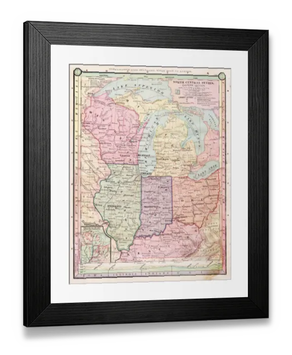 Framed Print : North Central states map 1886 Framed Print : North Central states map 1886
