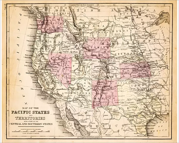 Map of Pacific states USA 1883