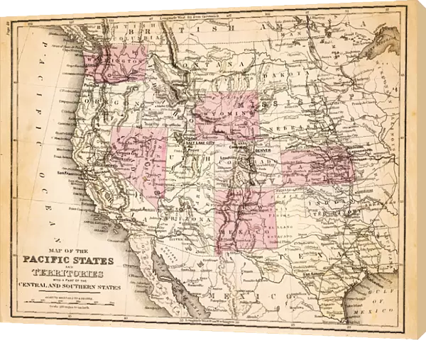 Map of Pacific states USA 1883