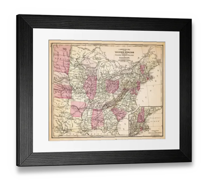 Framed Print : Map of Railroads USA 1883 Framed Print : Map of Railroads USA 1883