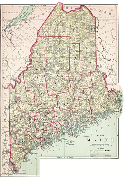 Map of Maine USA 1883