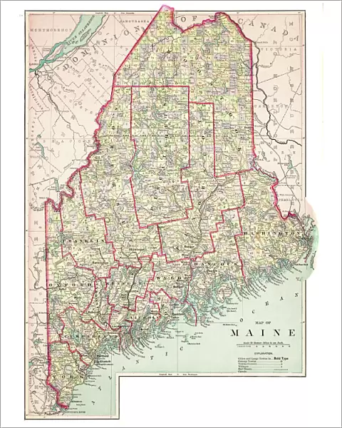 Map of Maine USA 1883