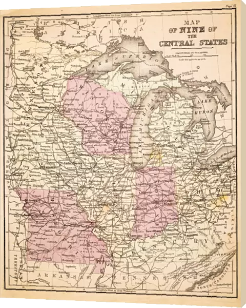 Map of Central States USA 1883
