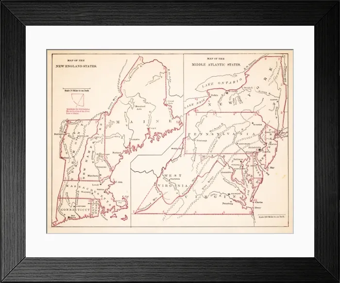 Framed Print : Map of Middle states USA 1883 Framed Print : Map of Middle states USA 1883