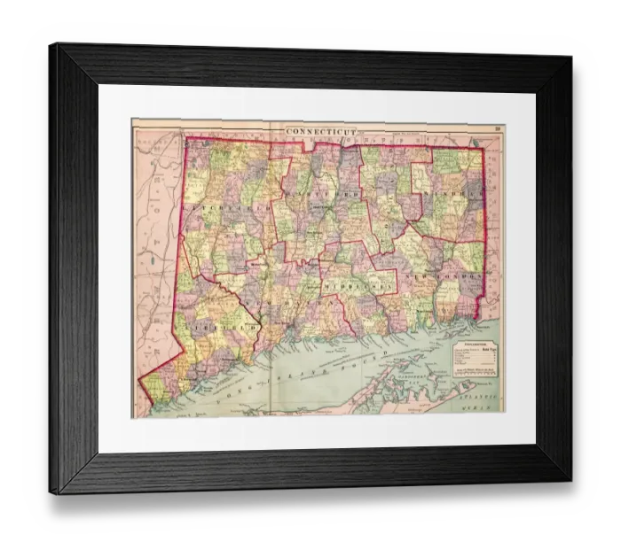 Framed Print : Map of Connecticut 1883 Framed Print : Map of Connecticut 1883