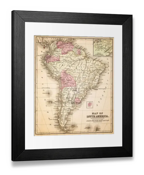 Framed Print : Map of South America 1883 Framed Print : Map of South America 1883