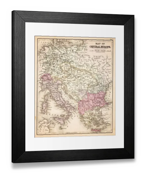 Framed Print : Map of Central Europe 1883 Framed Print : Map of Central Europe 1883