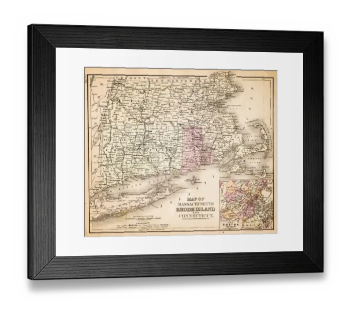 Framed Print : Map of Maine and Vermont1883 Framed Print : Map of Maine and Vermont1883