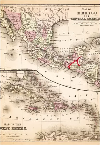 Map of Mexico and West Indies 1883