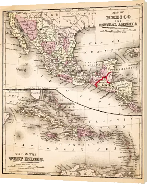 Map of Mexico and West Indies 1883