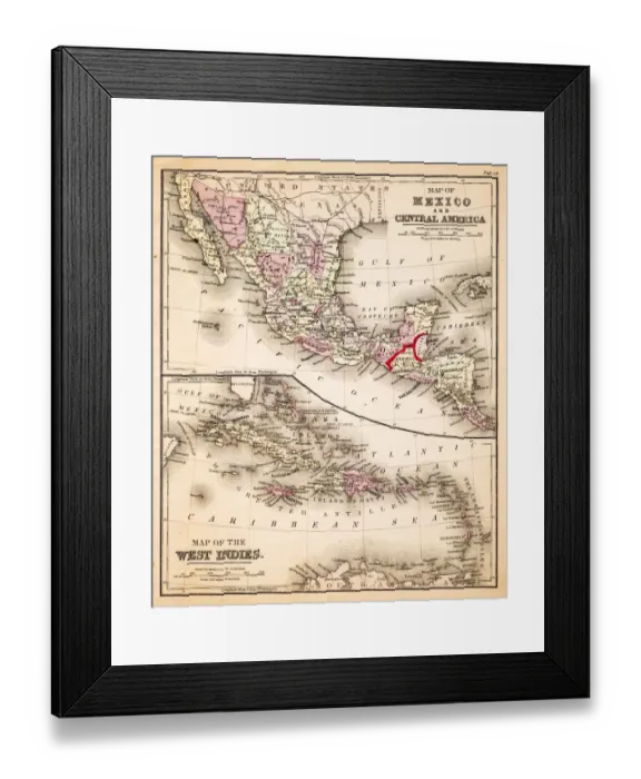Framed Print : Map of Mexico and West Indies 1883 Framed Print : Map of Mexico and West Indies 1883