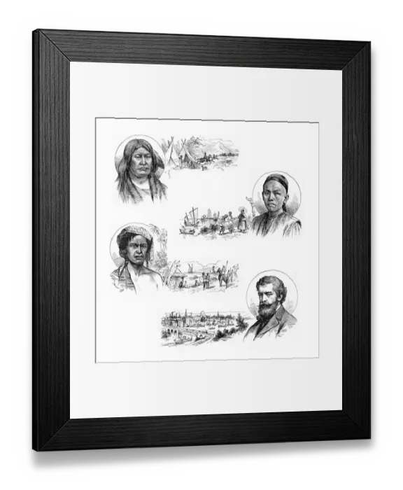 Framed Print : Men ethnicities Engraving 1883 Framed Print : Men ethnicities Engraving 1883
