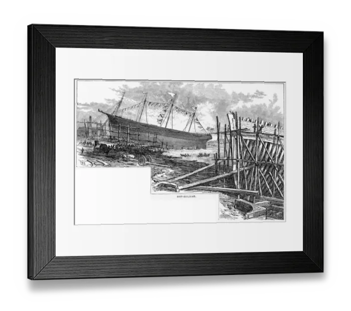Framed Print : Ship building in Maine USA engraving 1883 Framed Print : Ship building in Maine USA engraving 1883