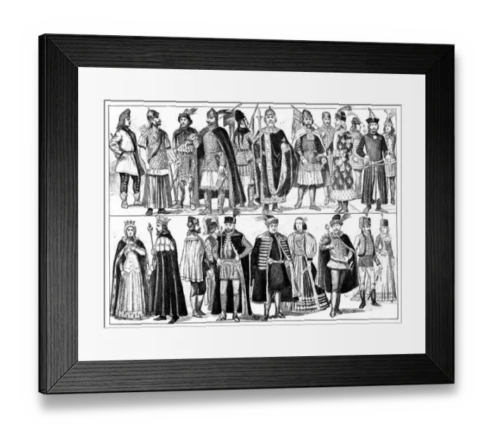 Framed Print : Hungarian national costumes historical development Framed Print : Hungarian national costumes historical development