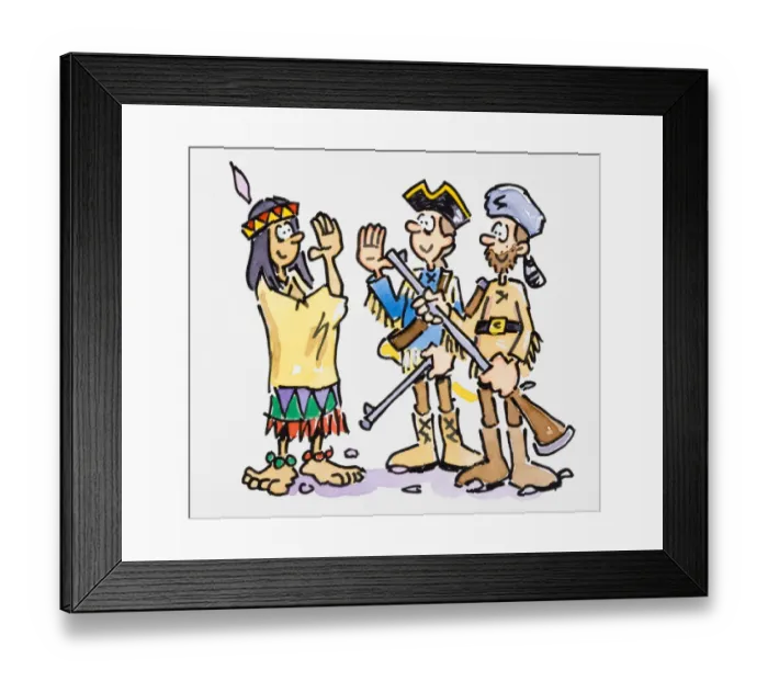 Framed Print : Cartoon of Native American greeting two men