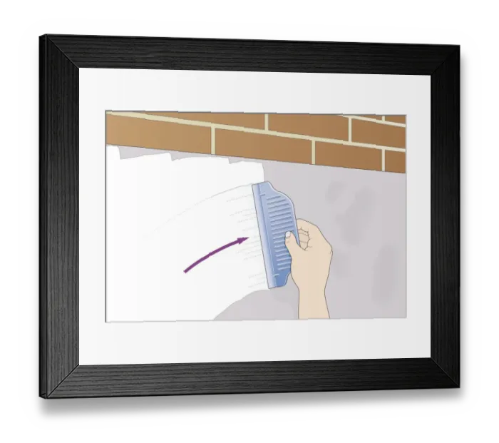 Framed Print : Digital illustration showing how to apply skimming plaster to wall using rubber squeegee