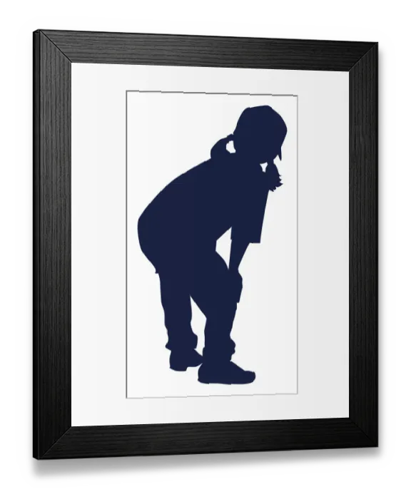 Framed Print : Black and white digital illustration of girl bending over with hand on knees Framed Print : Black and white digital illustration of girl bending over with hand on knees