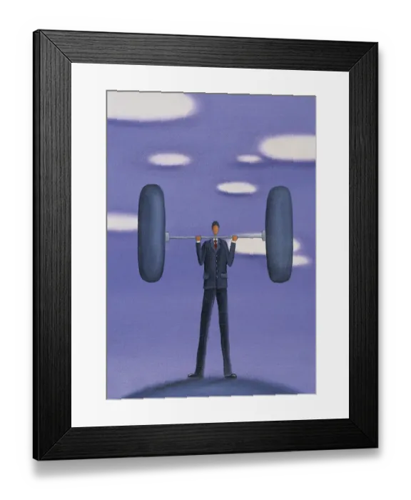 Framed Print : Businessman Lifting a Dumbbell Framed Print : Businessman Lifting a Dumbbell
