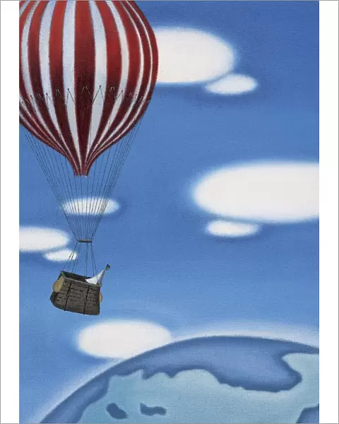 Woman High Up in a Hot Air Ballon Looking at the Earth