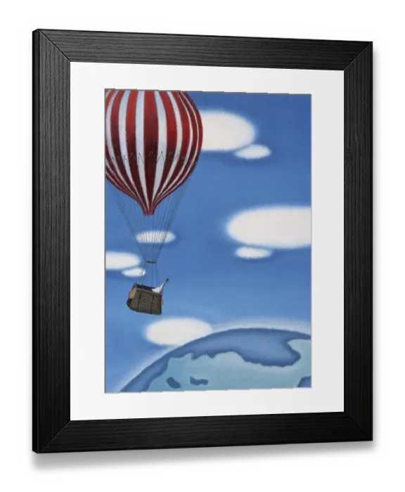 Framed Print : Woman High Up in a Hot Air Ballon Looking at the Earth Framed Print : Woman High Up in a Hot Air Ballon Looking at the Earth