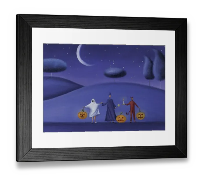 Framed Print : Three People Holding Hands Dresed in Halloween Costumes and Holding Pumpkins Framed Print : Three People Holding Hands Dresed in Halloween Costumes and Holding Pumpkins