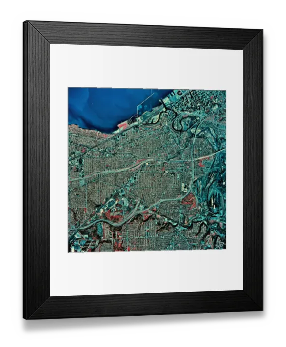Framed Print : USA, Ohio, Cleveland and Lake Erie, satellite image Framed Print : USA, Ohio, Cleveland and Lake Erie, satellite image