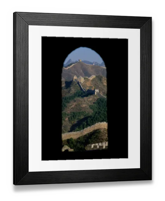 Framed Print : China, Jinshanling section of Great Wall, view from watch tower window Framed Print : China, Jinshanling section of Great Wall, view from watch tower window