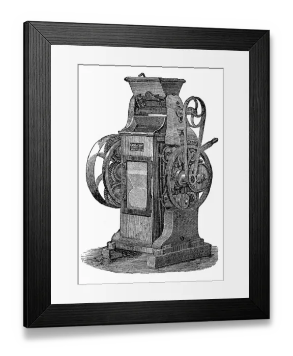 Framed Print : Megmanns Bordeaux malt chair, grain procesing machine