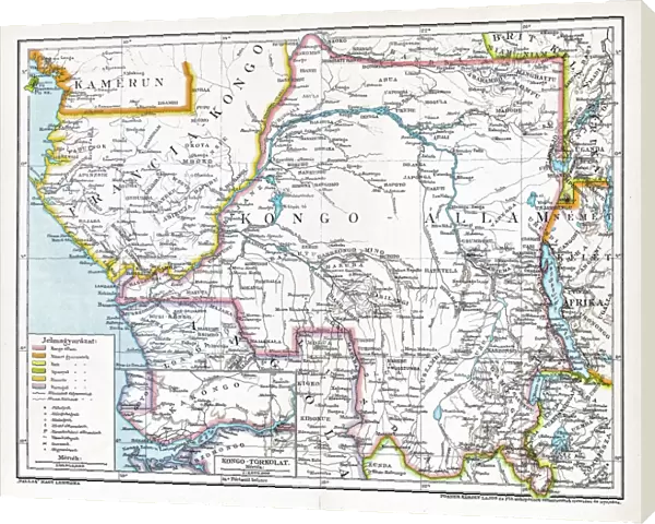 Congo map, central Africa from 1895