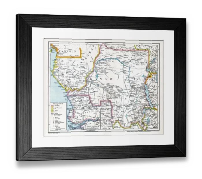 Framed Print : Congo map, central Africa from 1895 Framed Print : Congo map, central Africa from 1895