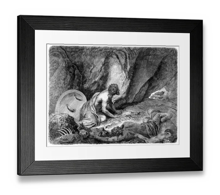 Framed Print : Aristomenes discovers the Cavern in the Pit Framed Print : Aristomenes discovers the Cavern in the Pit