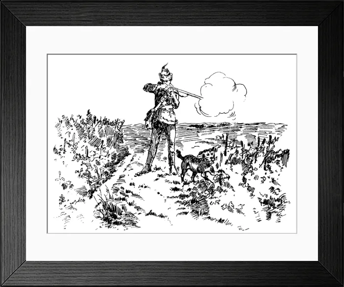 Framed Print : Hunting with Dog and Gun Framed Print : Hunting with Dog and Gun