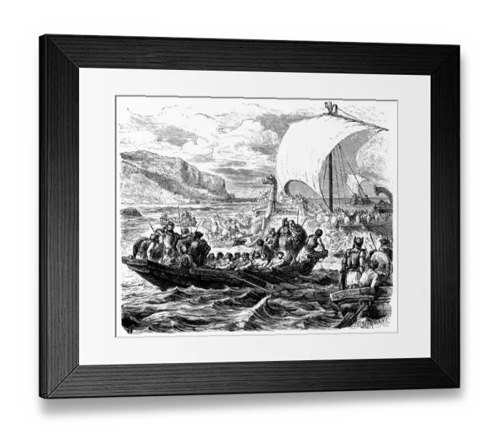 Framed Print : Landing of Phoenician ships on a coast