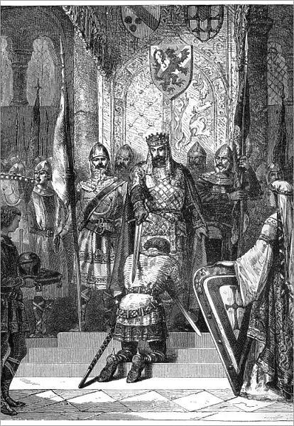 Knighting. illustration of a king Knighting
