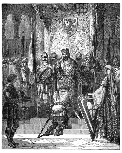 Knighting. illustration of a king Knighting