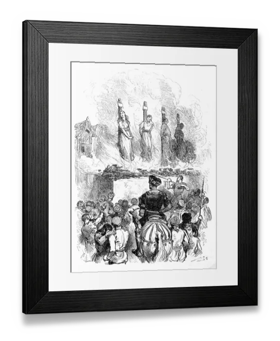 Framed Print : Medieval Scene : burning Witches & Wizards